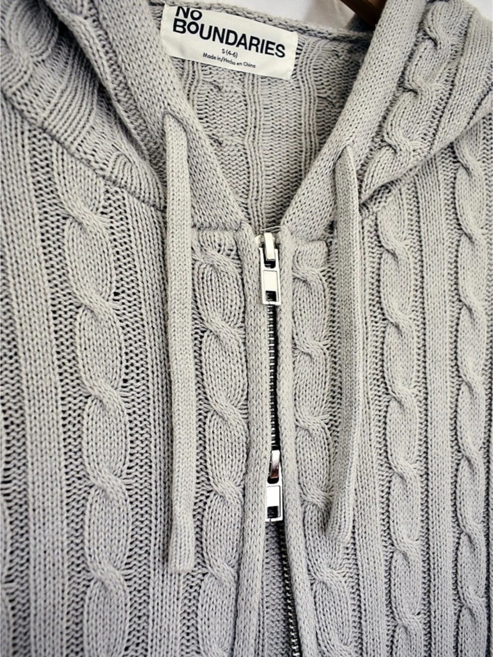Y2K Cable Knit Zip Up Hoodie Lightweight Heather Gray Size S - Picture 3 of 7